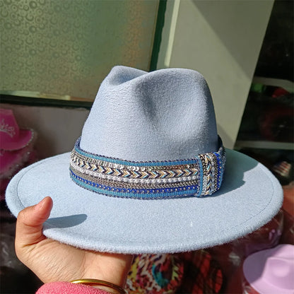 Embroidered three-dimensional flower fedora hat Women's jazz top hat Spring and autumn panama church fashion elegant wedding Hat