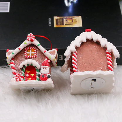 Christmas Theme LED Pendant Snowman Gingerbread Santa Claus Light House Soft Pottery Hanging Tree Home New Year Party Decoration