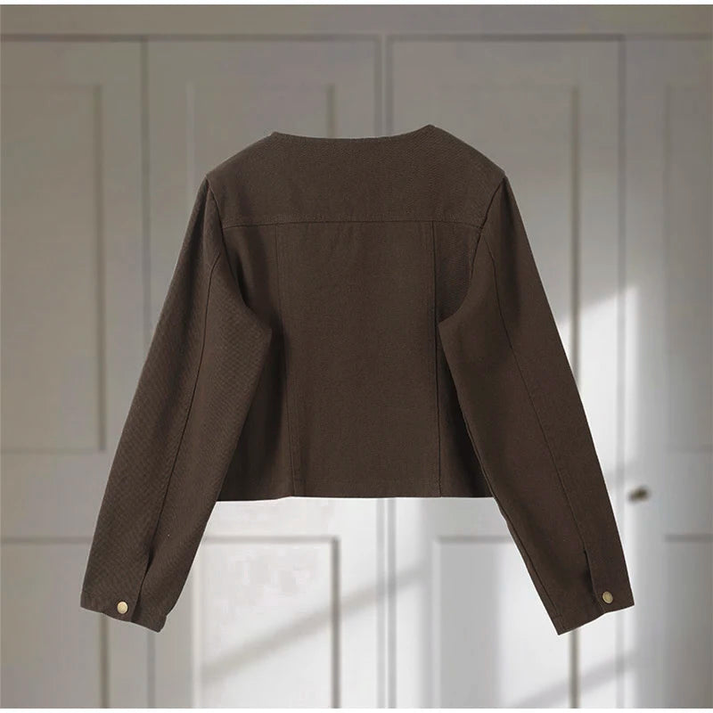 Vintage Solid Denim Jacket Pants Sets Women O-neck Single Breasted Long Sleeve Coat Wide Leg Trousers 2025 Jeans Outfits Street