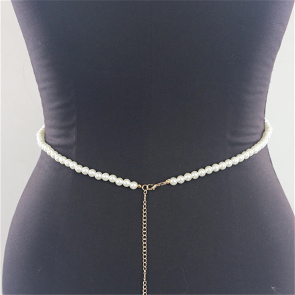 Stonefans Fashion Pearl Body Chain Bra Necklace Harness for Women Summer Sexy Bikini Crystal Belly Waist Chain Beach Jewelry