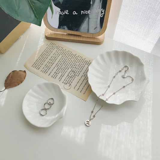 Shell Shaped White Ceramic Plate Jewelry Storage Trays Trays Storage Dishes Ring Earings Plate Home Decorative Tray Design