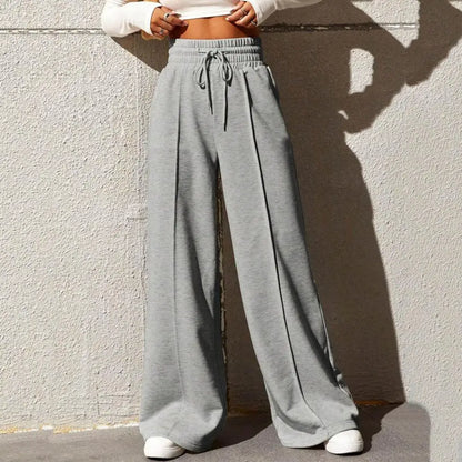 Spring And Summer Ladies' Fashion Solid Colour Drawstring High Waist Wide Leg Pants Daily Wide Leg Comfortable Thin Sweatpants