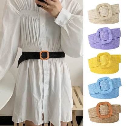 Fashion Wide Waistband Female Waist Belt Bohemian Braided Belts for Women Summer Patchwork Straw Woven Belt