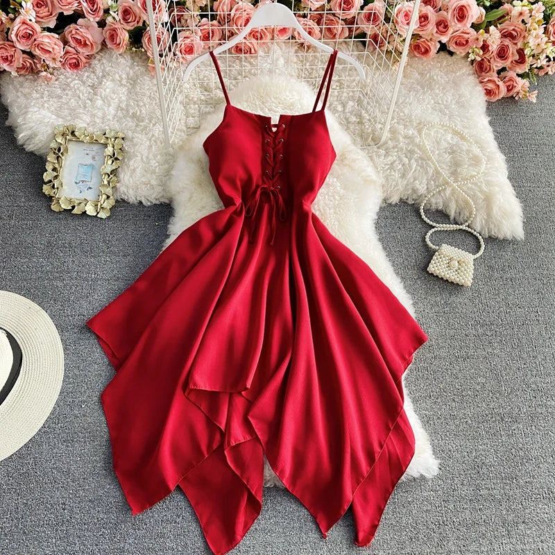 Women's Beach Travel Clothing 2022 Summer Sexy Solid Color Long Sling Dress Lady Casual Party V-Neck Skirts Female Dresses