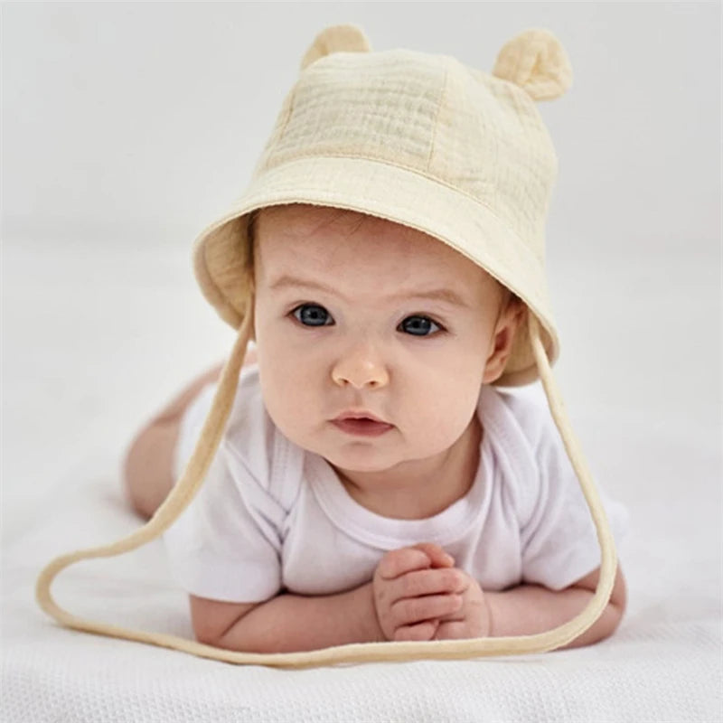 Spring Autumn Solid Color Soft Baby Bucket Hat Cotton Fisherman Hats Kids Summer Toddler Boy Girls Panama Sun Cap Children 0-12M