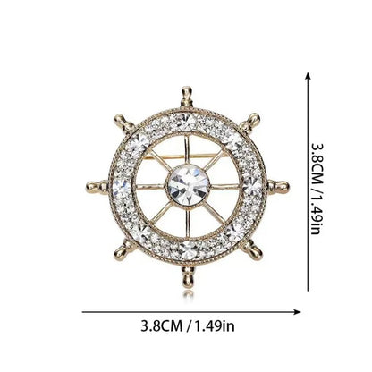 Navy Style Diamond Studded Rudder Brooch