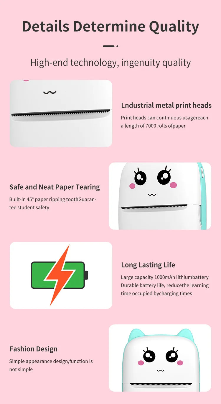 ZWN Portable Bluetooth Mini Printer Mobile Phone Photo Title Note Print Pocket Student Error Label Printer for Children's Gifts