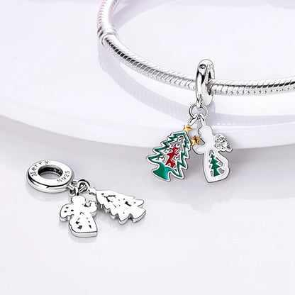 Halloween Christmas 925 Silver Charms Fit Original Bracelet For Women Jewelry Snow Christmas Tree Santa Claus