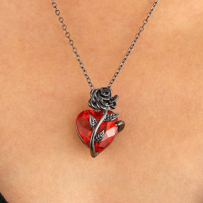 Gothic Dark Love Rose Heart Pendant Necklace For Women Flower Collarbone Chain For Halloween Party Jewelry Accessories Wholesale