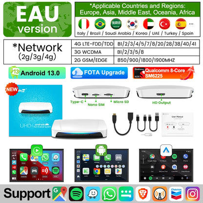 HDMI CarlinKit 8G+128G CarPlay Ai Box Android 13.0 Wireless Android Auto&CarPlay SM6225 Qualcomm 8-Core For Netflix Smart TV Box