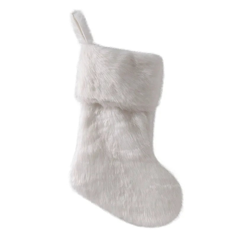 Large White Christmas Stockings Plush Socks Gifts Candy Bag Xmas Tree Pocket Hanging Ornament New Year Christma Decorations