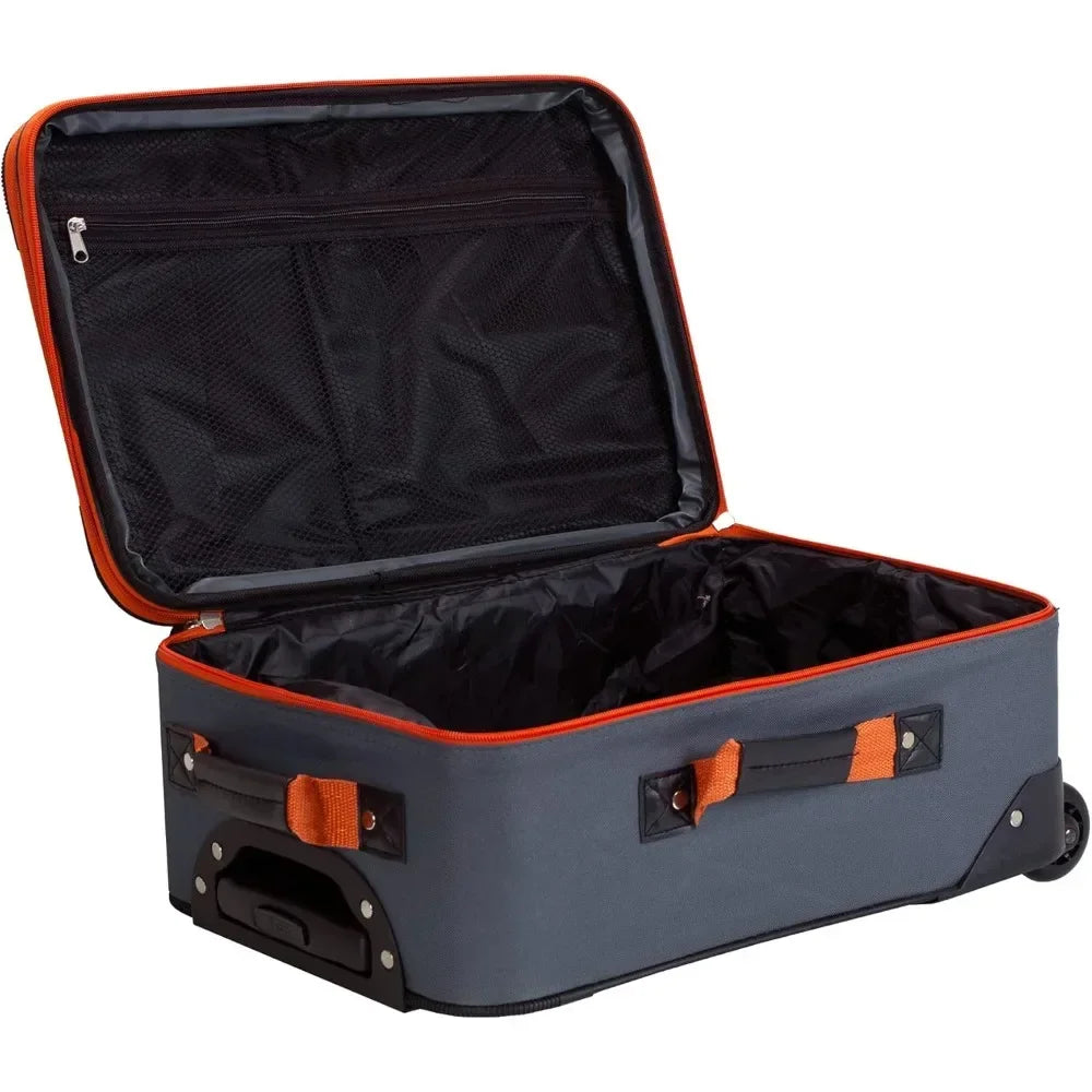 Softside Upright Luggage Set,Internal Retractable Handles Expandable, Charcoal, 4-Piece (14/19/24/28)，Expandable Luggage