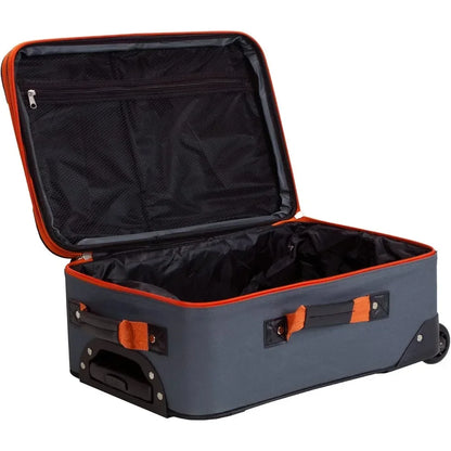 Softside Upright Luggage Set,Internal Retractable Handles Expandable, Charcoal, 4-Piece (14/19/24/28)，Expandable Luggage