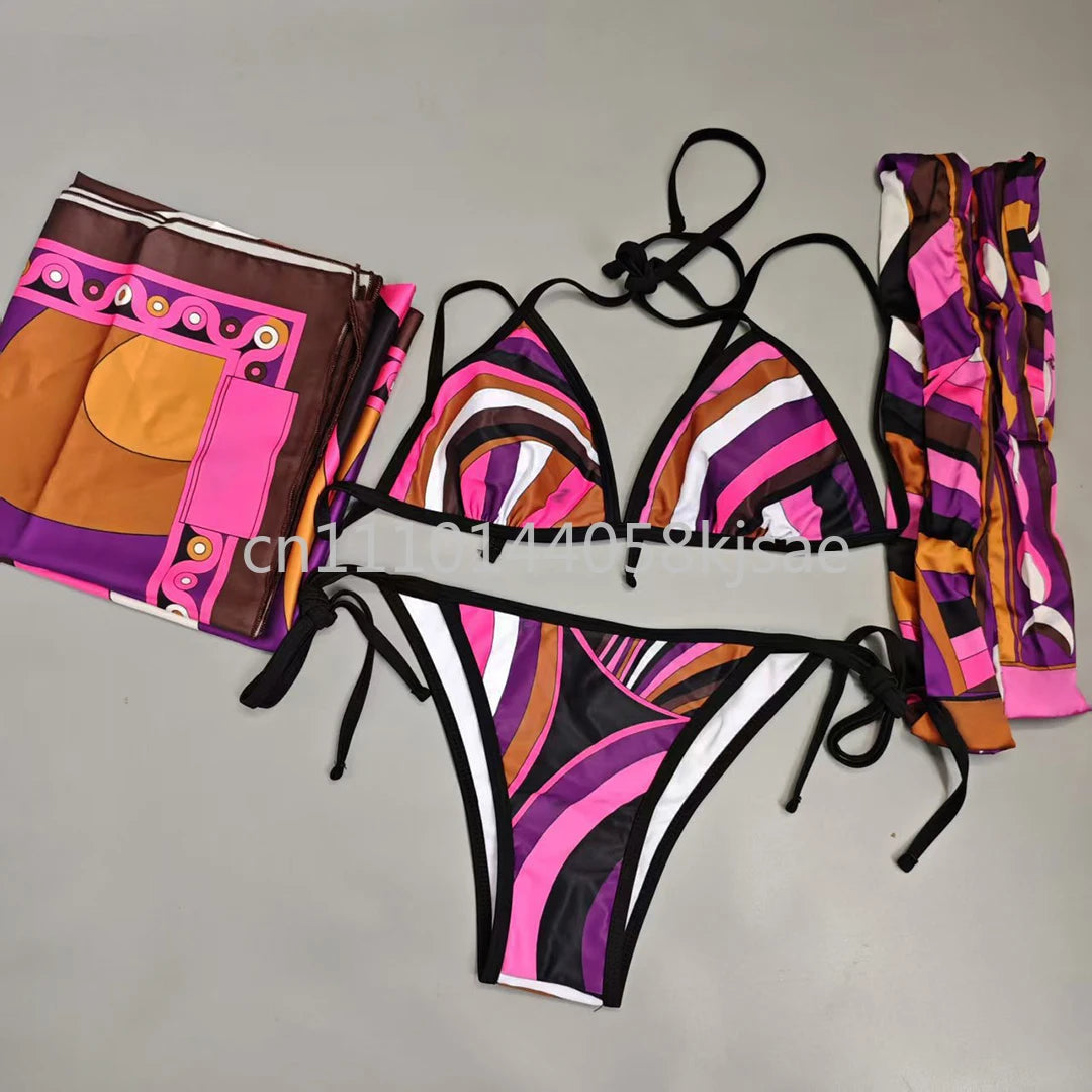Luxury Design Women's Black Red Scarf Bikini Sets Letter Signature Logo Beachwear Designer Brand Lady Headband Swimsuit Swimwear
