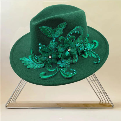 Embroidered three-dimensional flower fedora hat Women's jazz top hat Spring and autumn panama church fashion elegant wedding Hat