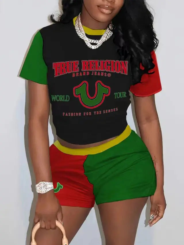 Short Sleeve Crop Tops Casual Biker Shorts Matching Set 2025 Summer Print Fitness Workout Tracksuits 2 Piece Sets Woman Outfits
