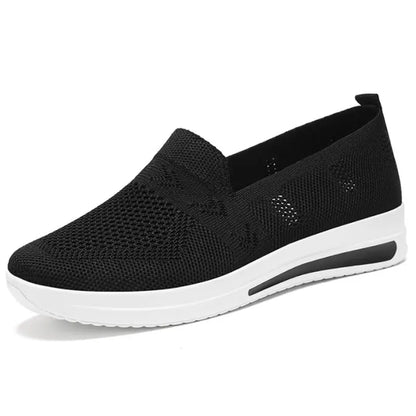 Autumn Women's Slip On Loafers Breathable Mom Soft Flats Classic Office Shoes Knitted Tennis Walking Shoes Sock Sneakers