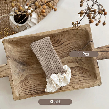 Autumn Baby Girls Leggings Ribbed Pants Cotton Lace Cuff  Toddler Kid Leggings Striped Casual Pants Kids Outfits Trousers