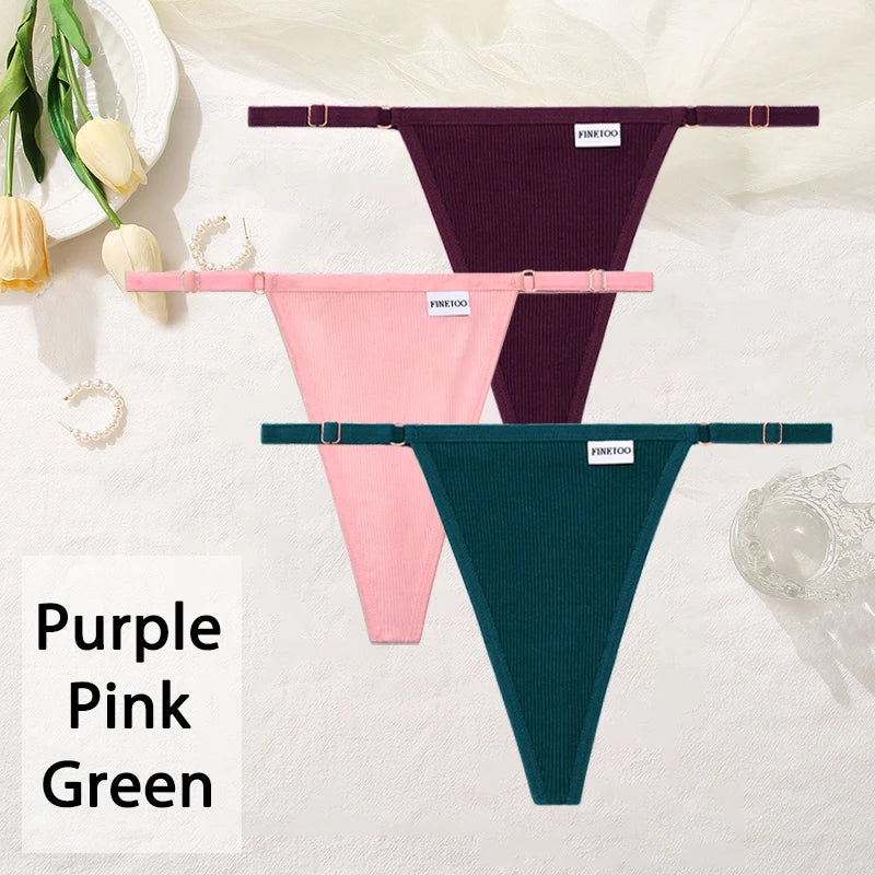 3PCS/Set Women Cotton Panties Sexy T-Back Thong Adjustable Waist G-String Underwear Breathable Soft Intimates Lingerie FINETOO