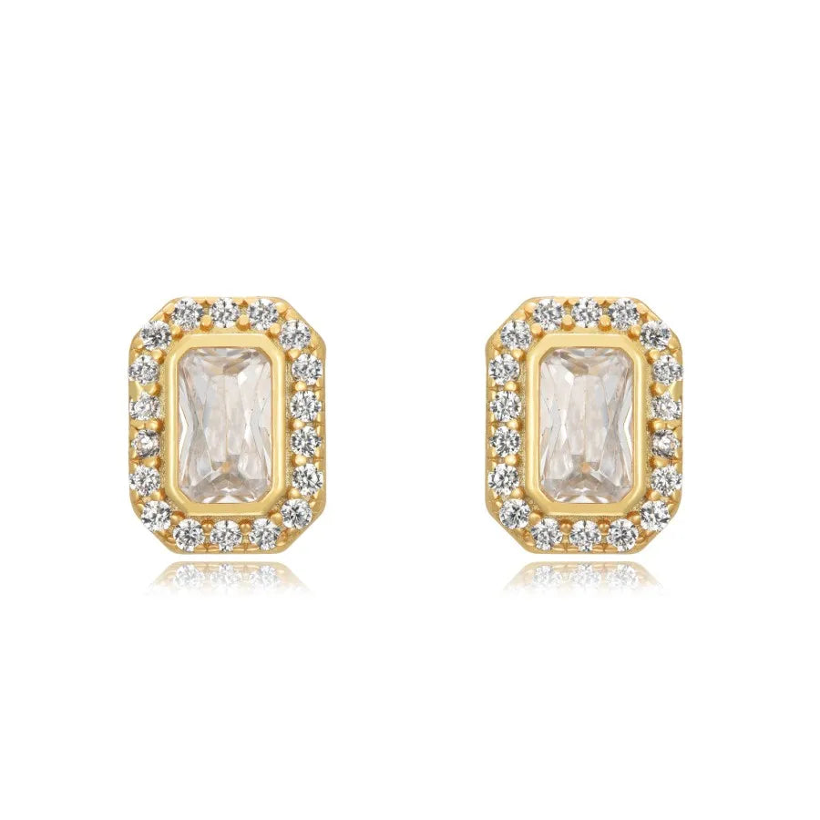 925 Sterling Silver Ear Needle Geometric Zircon Metal Earrings for women Shiny Crystal Luxury Small Stud Fashion Wedding Jewelry