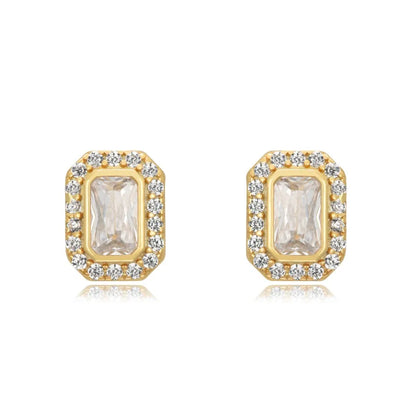 925 Sterling Silver Ear Needle Geometric Zircon Metal Earrings for women Shiny Crystal Luxury Small Stud Fashion Wedding Jewelry