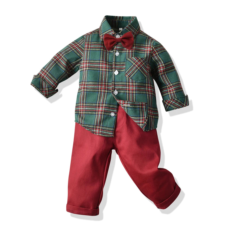 Toddler Boys Clothing Set Autumn Winter Children Suspender 2 PCS Suit Kids Christmas Outfits