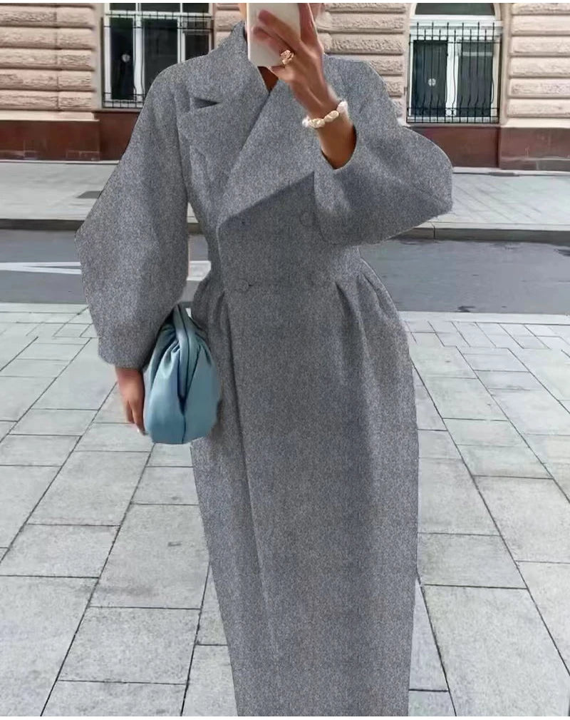 Winter Coat For Women Fashion Solid Loose Lapel Double Breasted Trench Vintage Long Sleeve Jackets Warm Thick Woman New In Coats