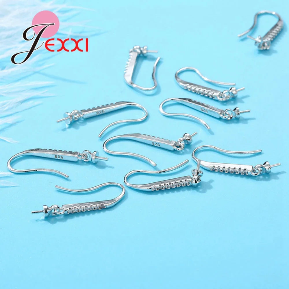 Big Promotion Genuine 925 Stamp Sterling Silver Color Earrings Findings Sparkling Earring Hooks Three Style For Choice Wholesale