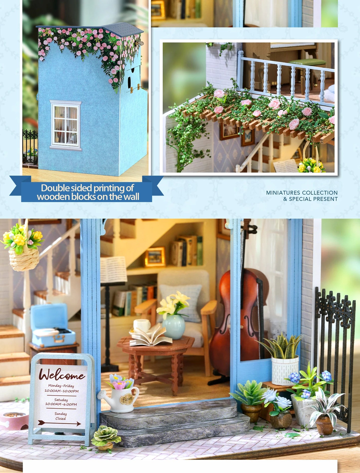 Handmade Wooden Miniature Doll House Kit 3D Puzzle Assembled Building Model Kit With LED Light DollHouses Toy For Christmas Gift