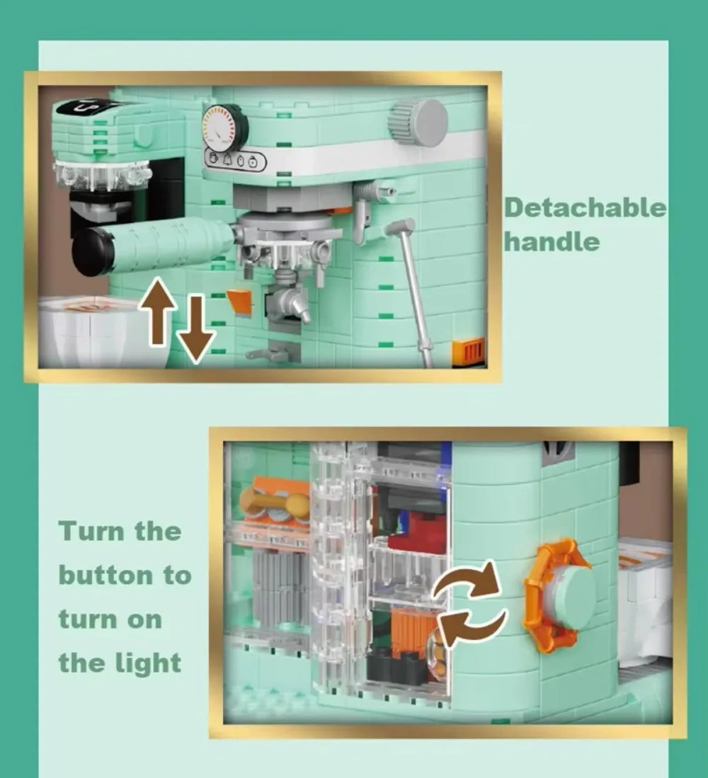 Classic Creative Coffee Machine Mini Diamond Model Building Blocks MOC Construction Bricks Collection Toy Children Xmas Gift