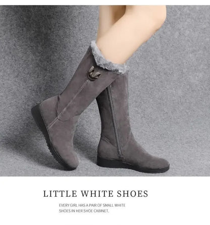 Warm Chelsea High Fur Boots Women 2025 Winter Shoes for Women Chunky Mid-calf Plush Snow Flat Boots ZIP Fashion Botas De Mujer
