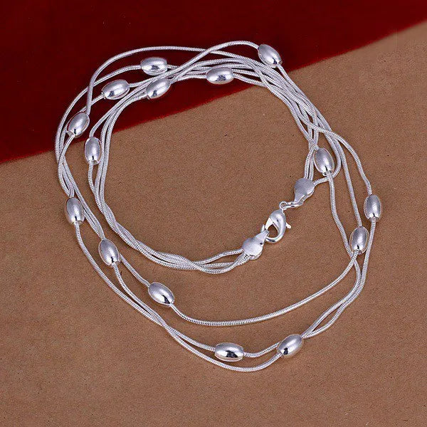 Hot charm 925 sterling silver Fringed oval beads Chain Bracelets necklace Jewelry set for women Fashion Party Christmas Gifts