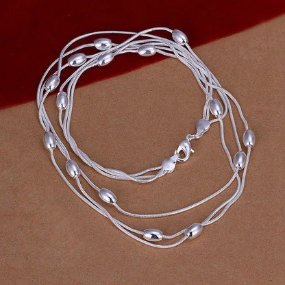 Hot charm 925 sterling silver Fringed oval beads Chain Bracelets necklace Jewelry set for women Fashion Party Christmas Gifts