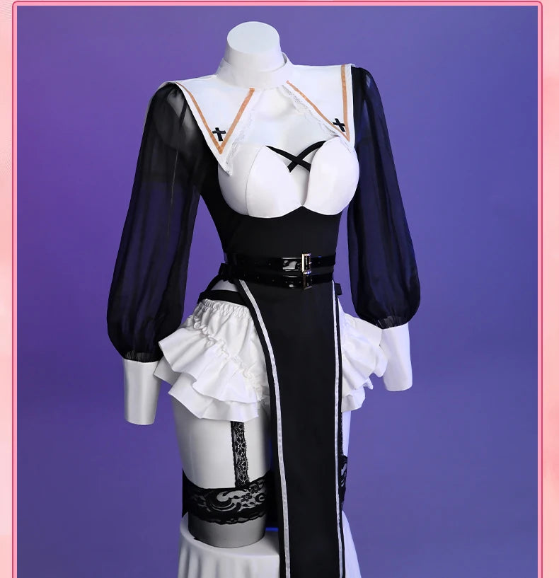 ROLECOS Nun Cosplay Costume Women Uniform Set-Party Halloween Outfit Adult Nun Dress Black Apparel Masquerade Show Costumes