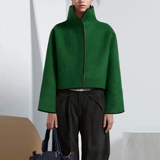 Lemongor 2023 Spring Female Vintage Jackets Green Long Sleeves Solid Color Fashion Casual Stand Collar Outerwear For Women New