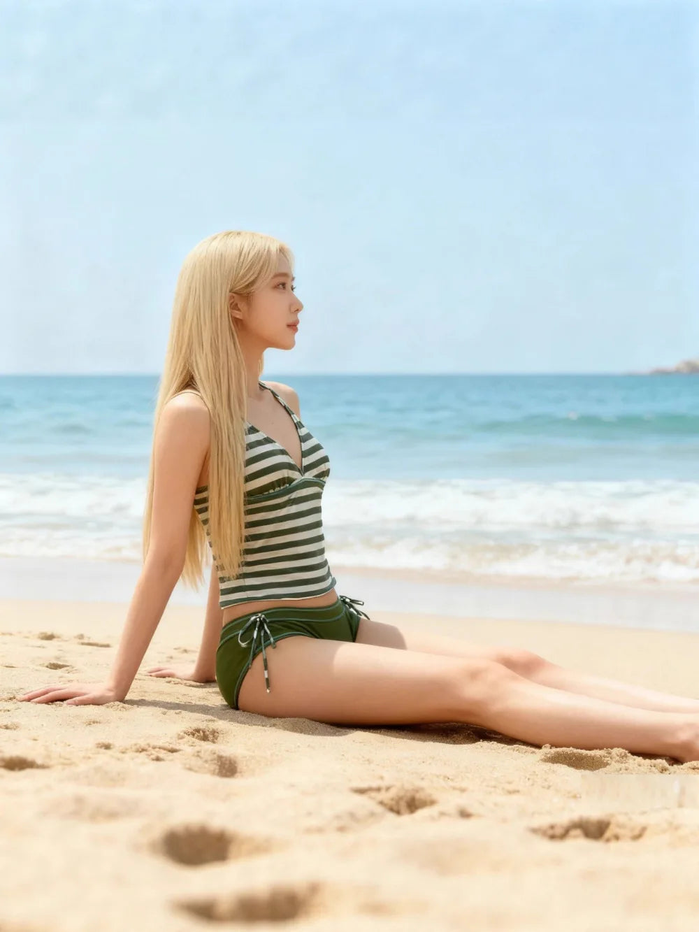 2026 new summer Y2K sexy hanging neck, backless slim fit striped set, beach vacation party, spicy girl, fashion trend suit