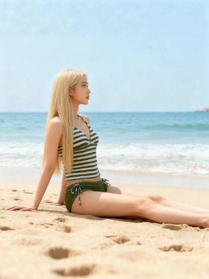 2026 new summer Y2K sexy hanging neck, backless slim fit striped set, beach vacation party, spicy girl, fashion trend suit