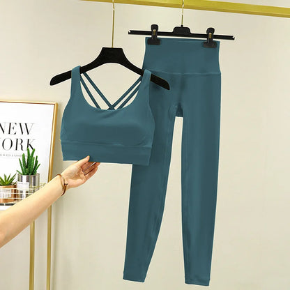 TRY TO BN Women's Tracksuit Yoga Sets Fitness Leggings Sports Bra Naked Sportwear Breathable Workout Two Pieces Suit Gym Clothes