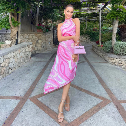 Geometric Print Cape Women's Set Loose Batwing Sleeve Top Flowy Maxi Skirt 2025 Summer Elegant Suit Holiday Fashion Lady Sets