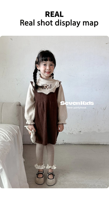 Autumn Baby Girls Leggings Ribbed Pants Cotton Lace Cuff  Toddler Kid Leggings Striped Casual Pants Kids Outfits Trousers