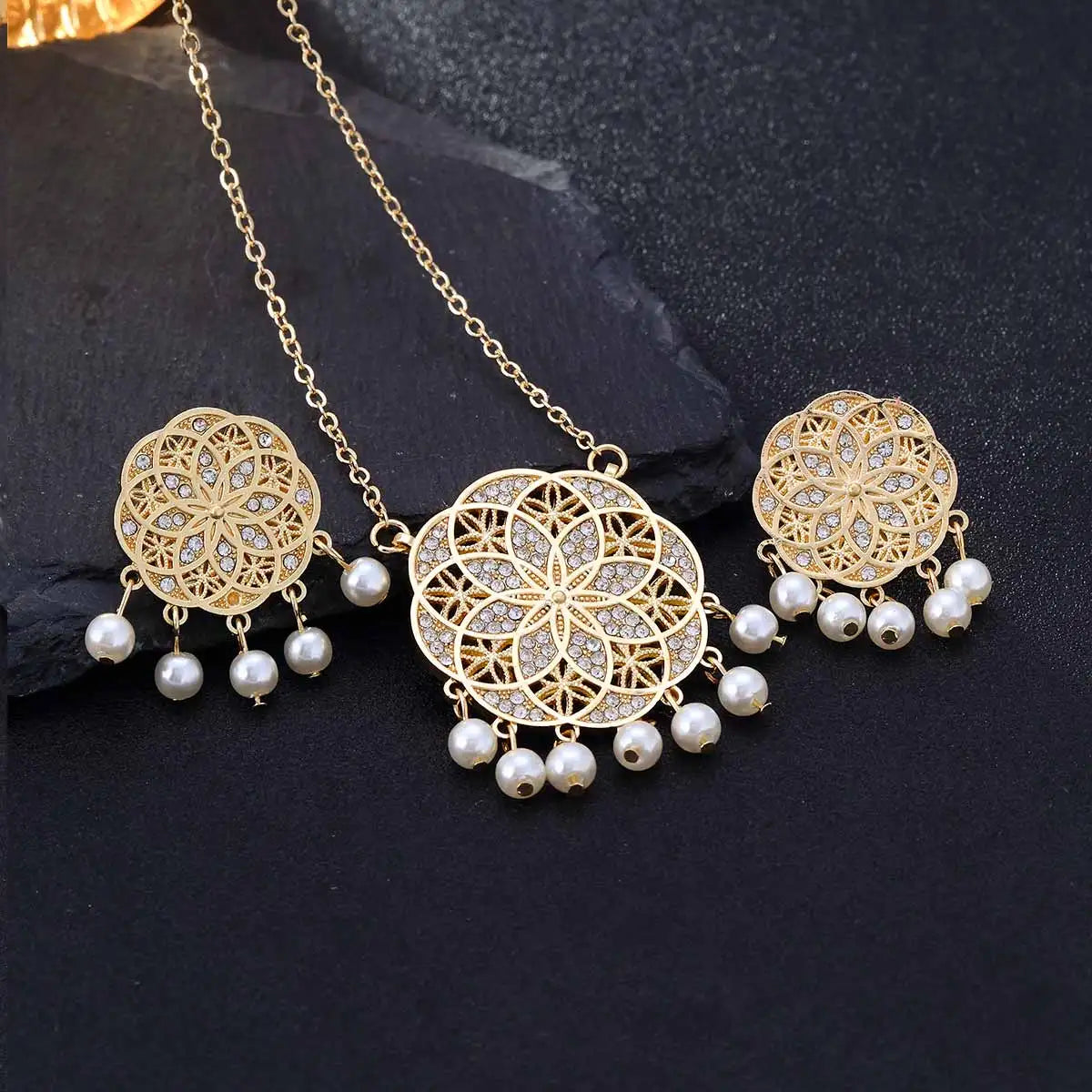 Boho Vintage Ethnic Flower Necklace Earrings Sets Luxury Crystal Bridal Indian Jewelry Set Wedding Accessories Women BIjoux Gift