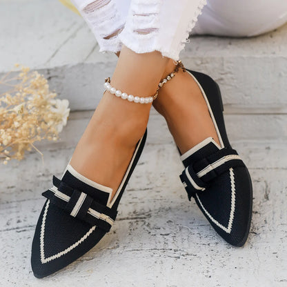 Women Flats 2024 New Knitted Slip Breathable Comfortable Solid Color Shoes Casual Pointed Toe Walking Loafers Sneakers Women