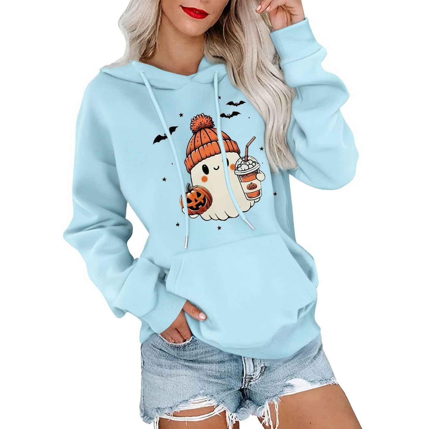Women Halloween Printed Hoodie Casual Long Sleeve Sweatshirt Fashion Oversize Pullover Cozy Winter Streetwear Chic Loungewear