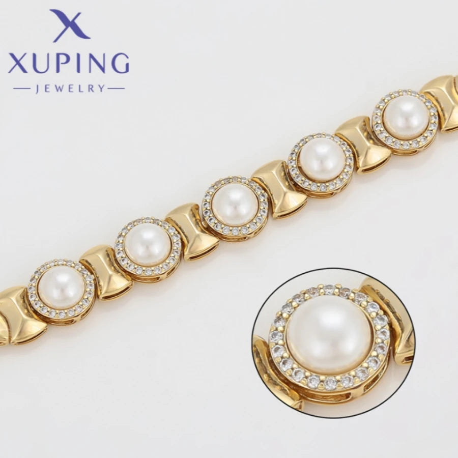 Xuping Jewelry Trendy Exquisite Elegant Geometry Shape Women's Bracelets Light Gold Color Birthday Christmas Gift X000838366