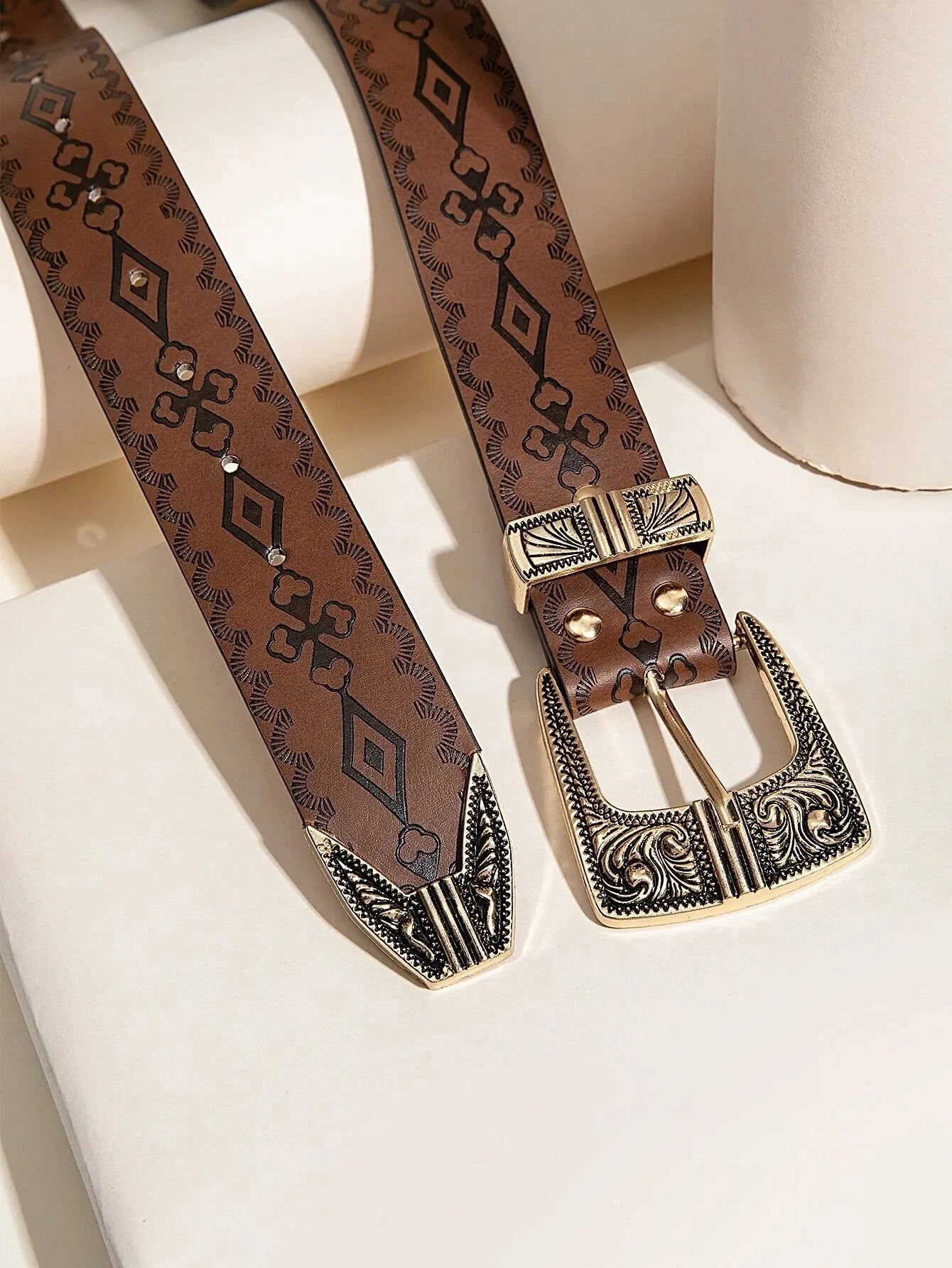 Vintage Carved Buckle PU Wide Belts Boho Brown Embossed Waistband Western Jeans Pants Belt Trendy Dress Coat Girdle For Women