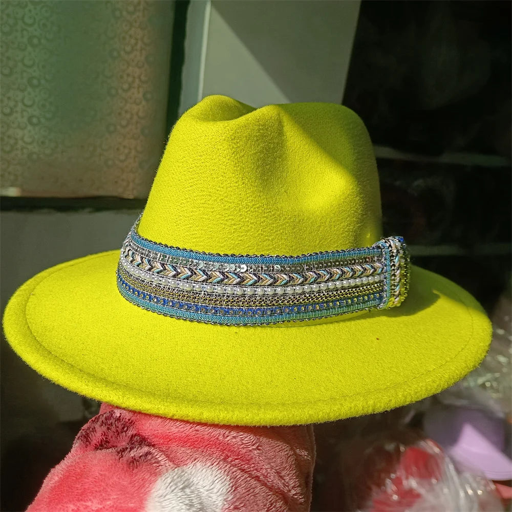 Embroidered three-dimensional flower fedora hat Women's jazz top hat Spring and autumn panama church fashion elegant wedding Hat
