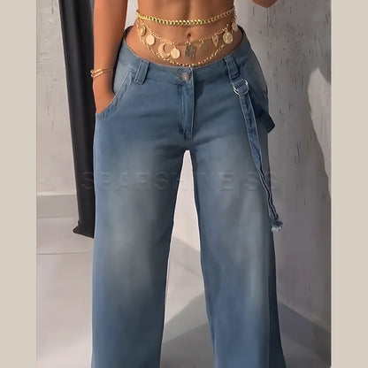 Jeans for Women Straight Pants Vintage Denims Washed Mid Waist Loose Fit Wide Leg Denim Long Pants 2025 Streetwear