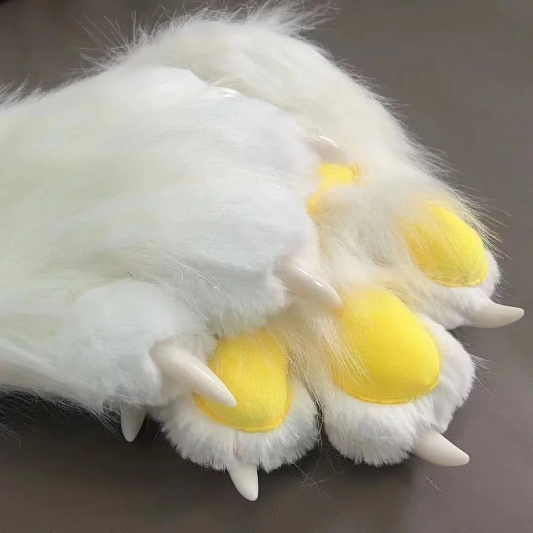EtherealBe Halloween faux fur cat claw mittens with yellow pads and realistic claws