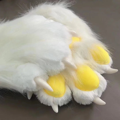 EtherealBe Halloween faux fur cat claw mittens with yellow pads and realistic claws