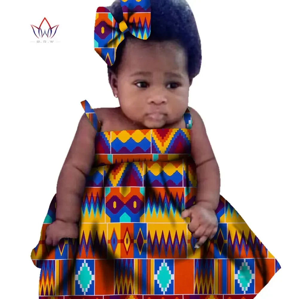 New African Dresses Baby Girl Batik Print Head Wrap Headband Bow Trendy Girl Fashion
